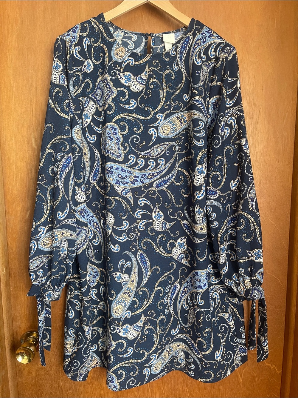 H&M Navy Paisley Long Sleeve Tunic Dress with Blue Accents